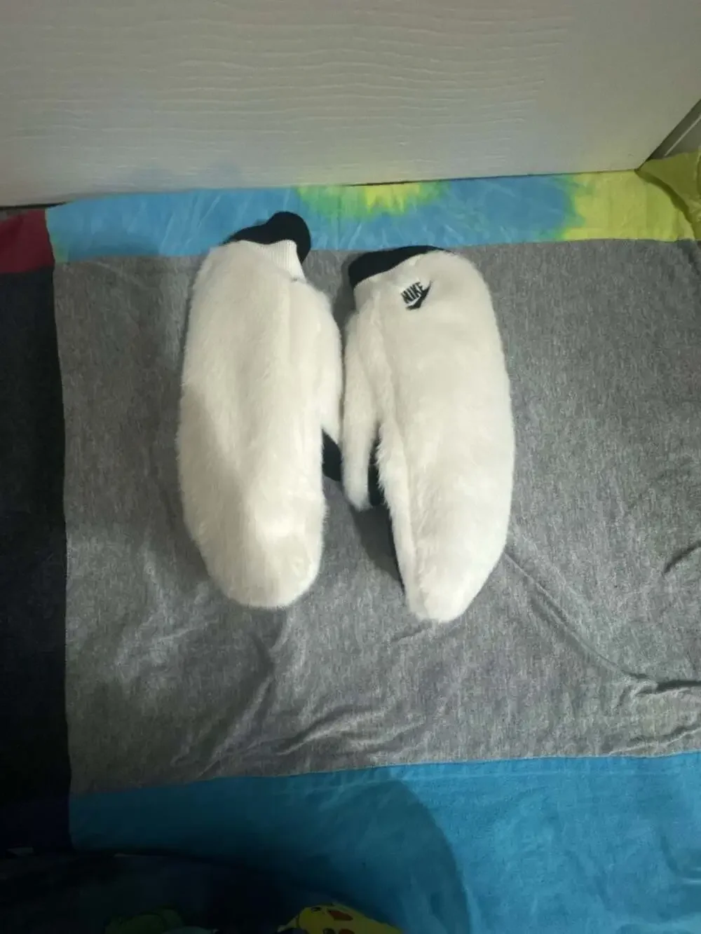 Nike Women's Faux Fur Winter Mittens in White and Black